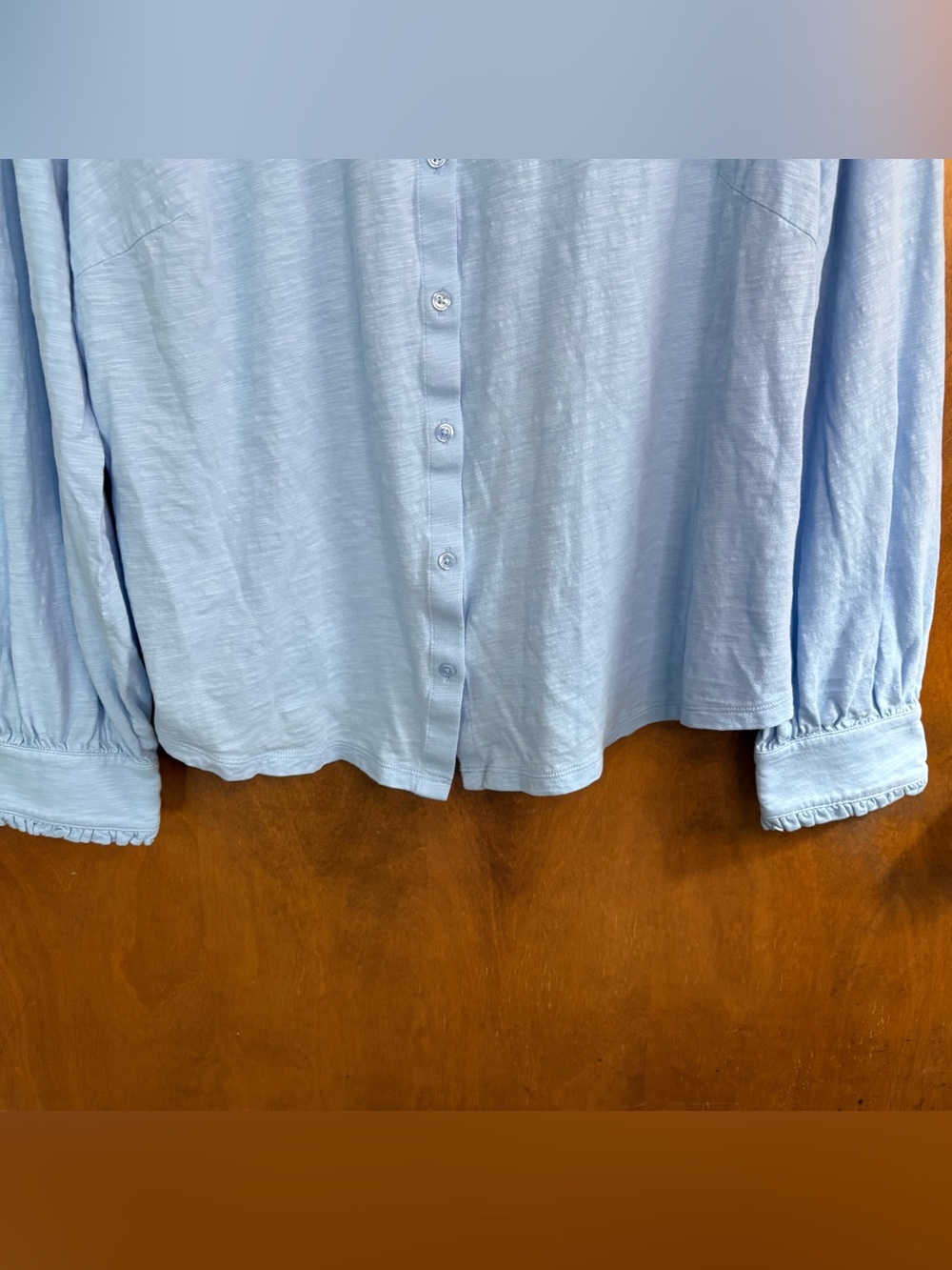 Boden Light Blue High Neck Ruffle Collar Long Sleeve Top Button Down Office Work - Picture 6 of 9